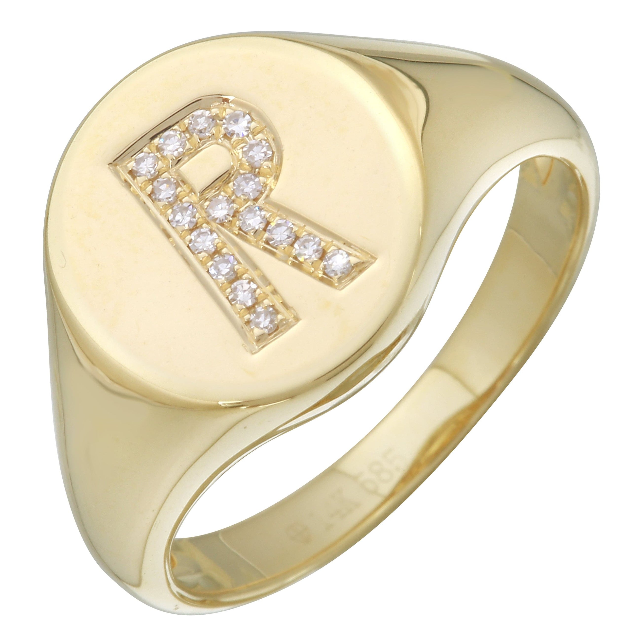 Diamond Initial Signet Ring.