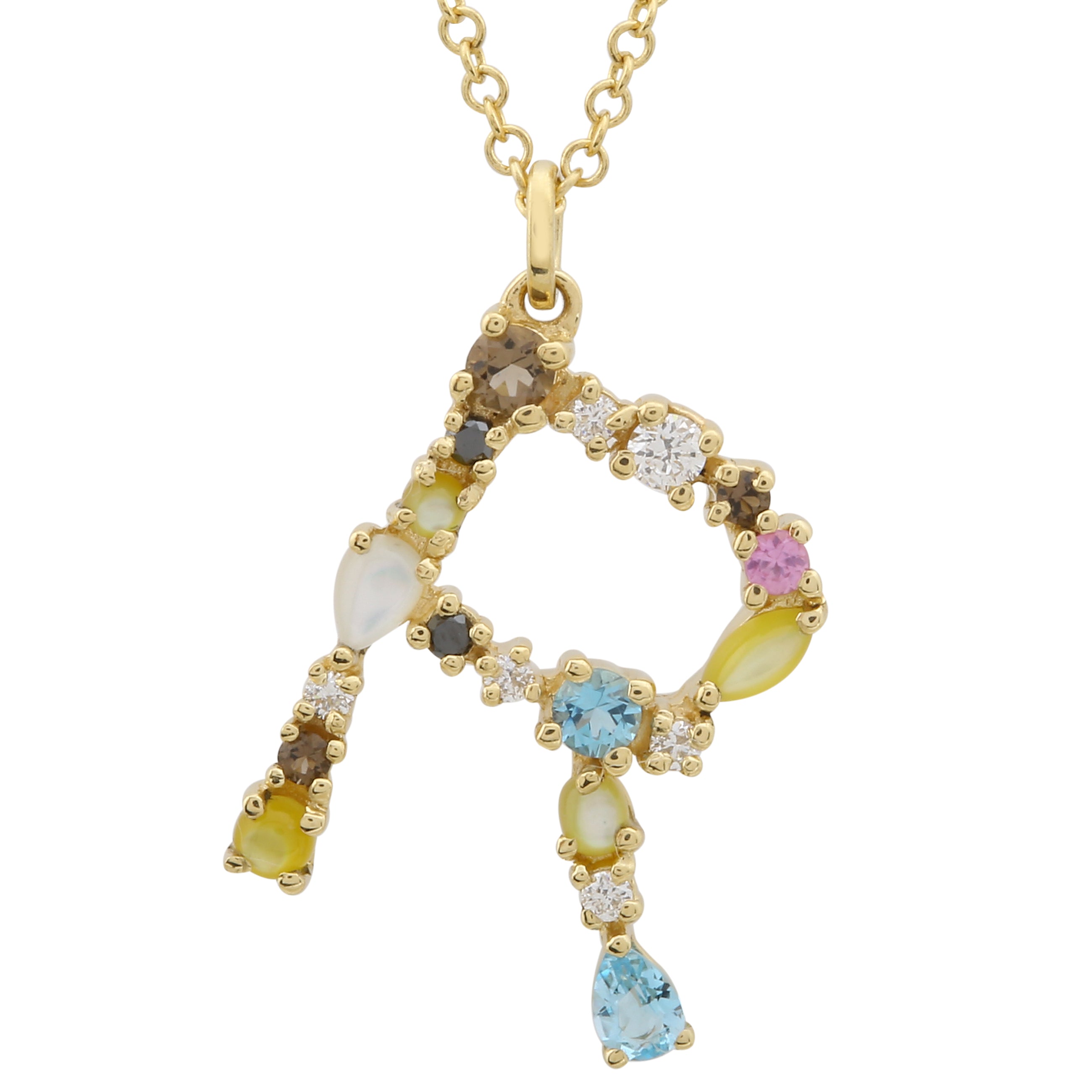 Multi Gemstone Alphabet Necklace.