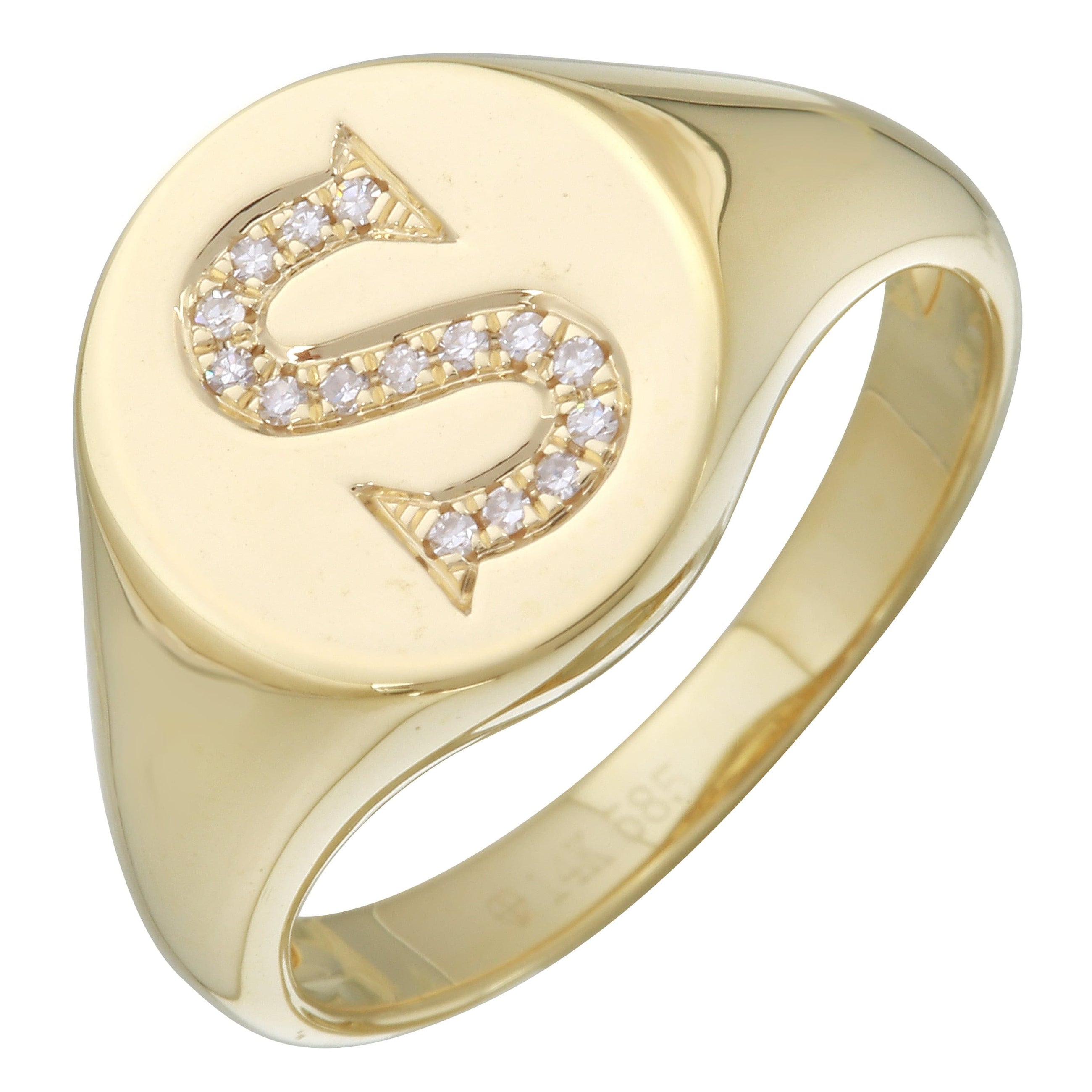 Diamond Initial Signet Ring.