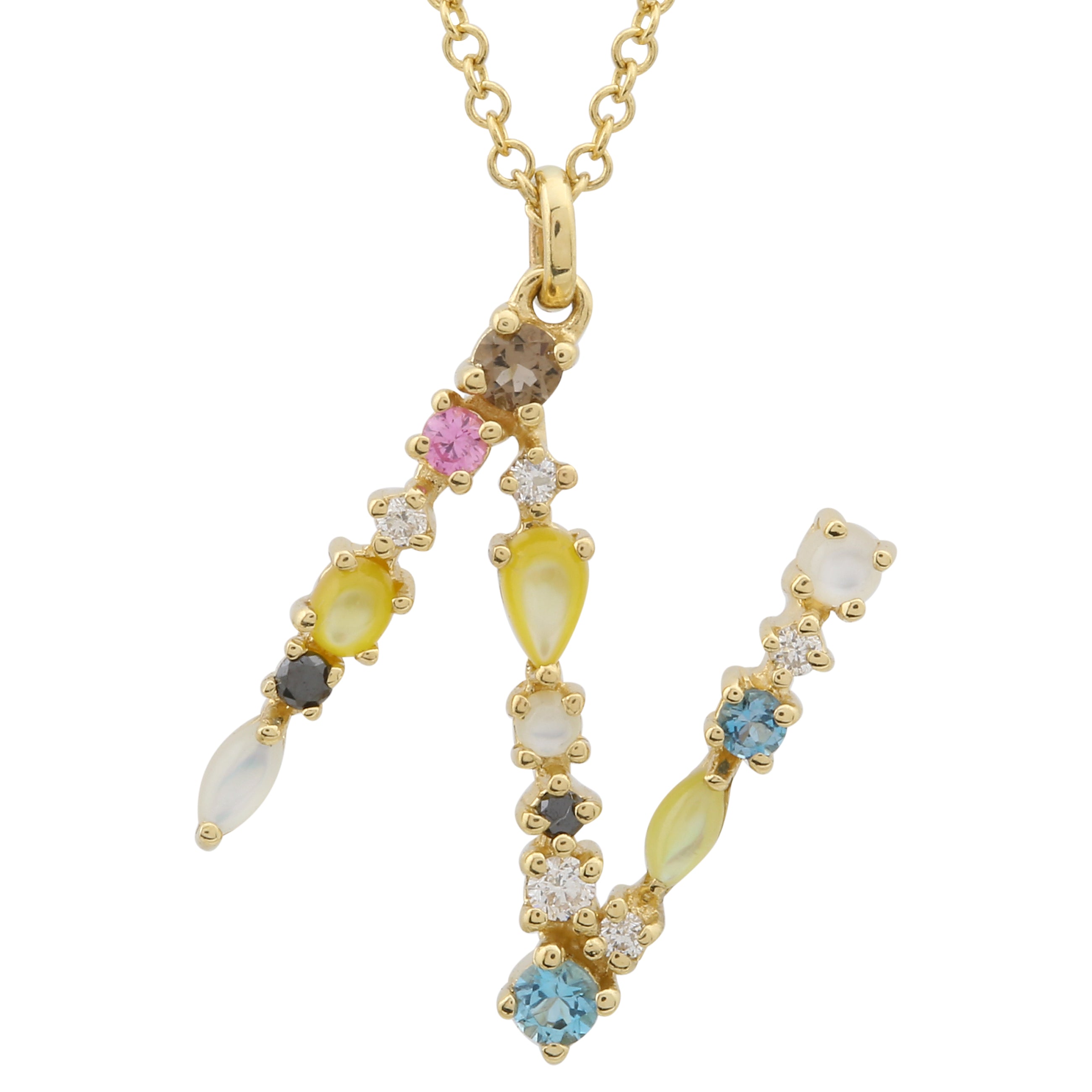 Multi Gemstone Alphabet Necklace.