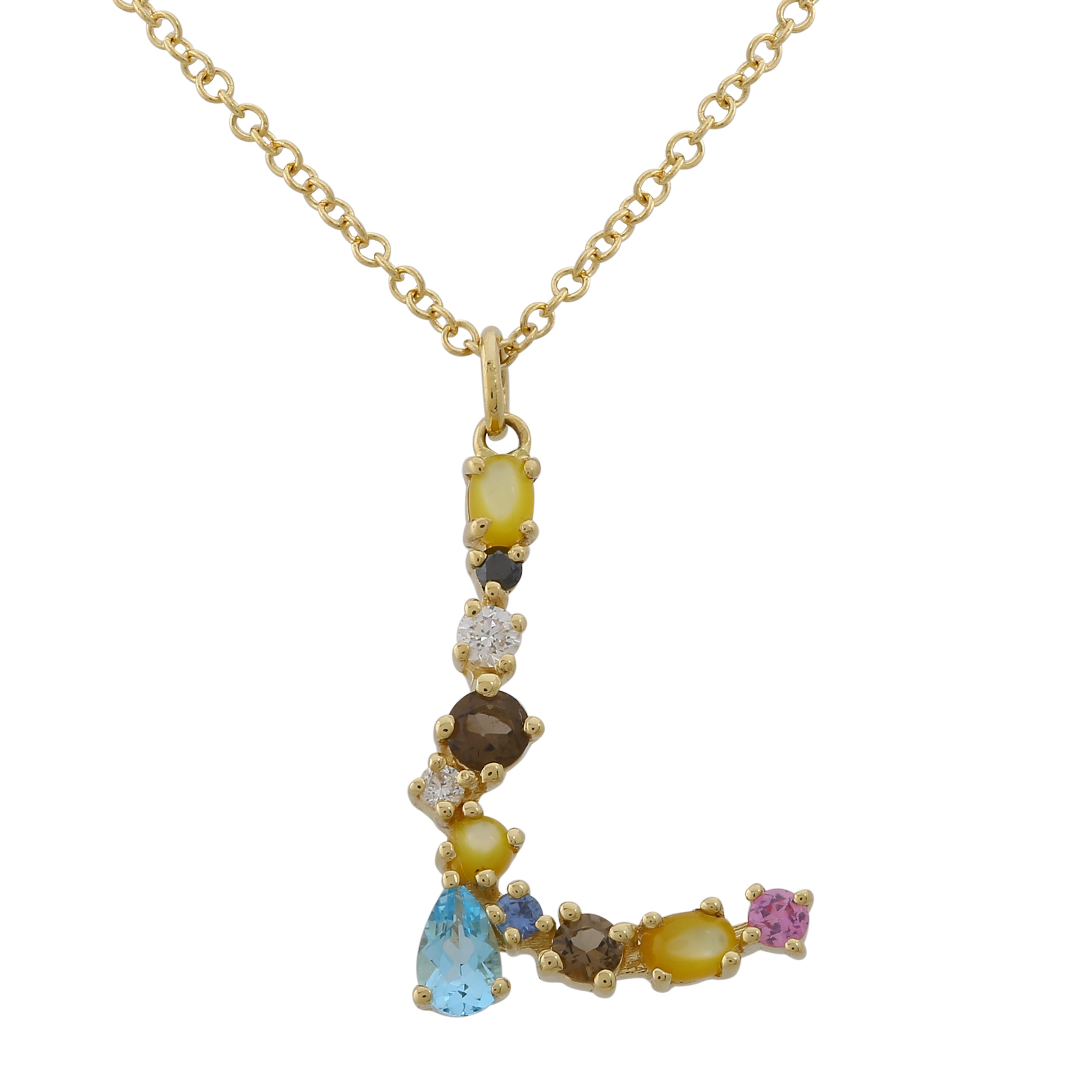 Multi Gemstone Alphabet Necklace.
