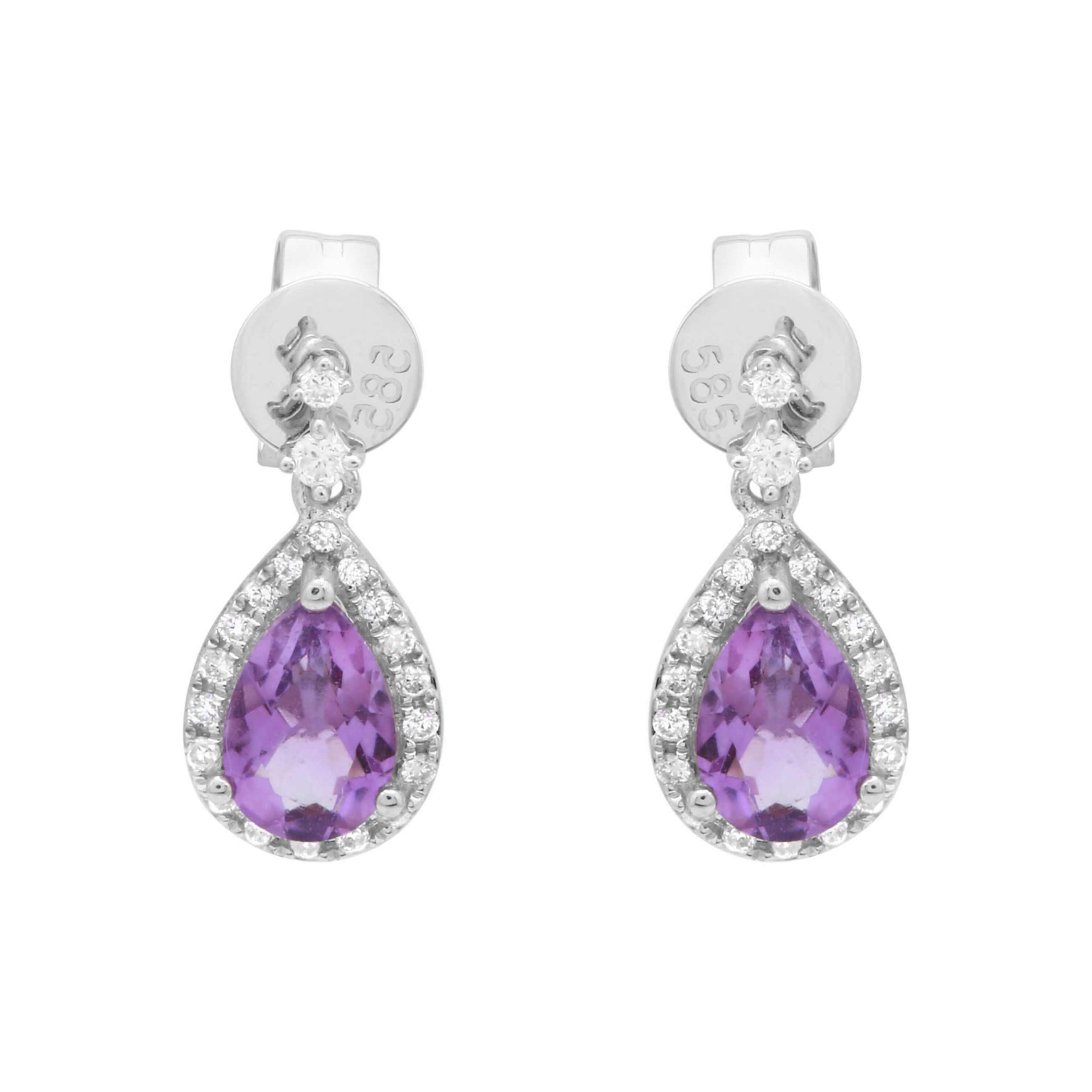 Pear Amethyst Drop Studs.