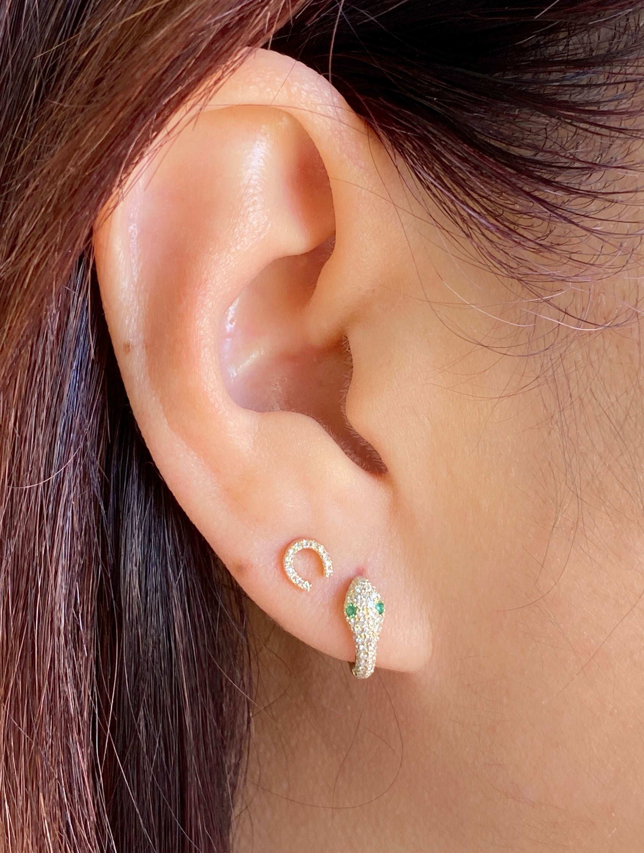 Black Diamond Snake Huggie Hoops.