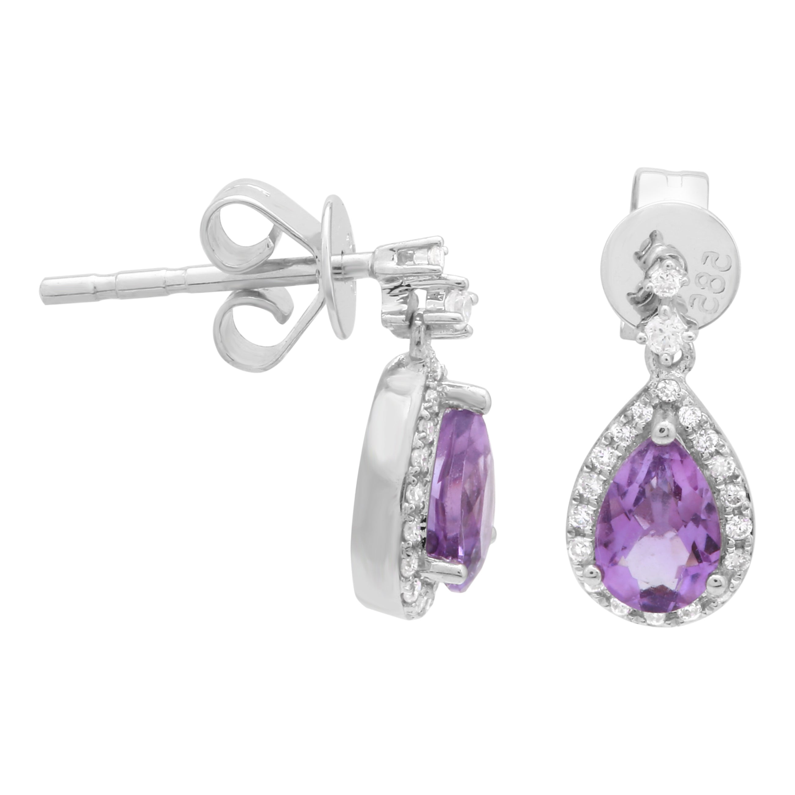 Pear Amethyst Drop Studs.