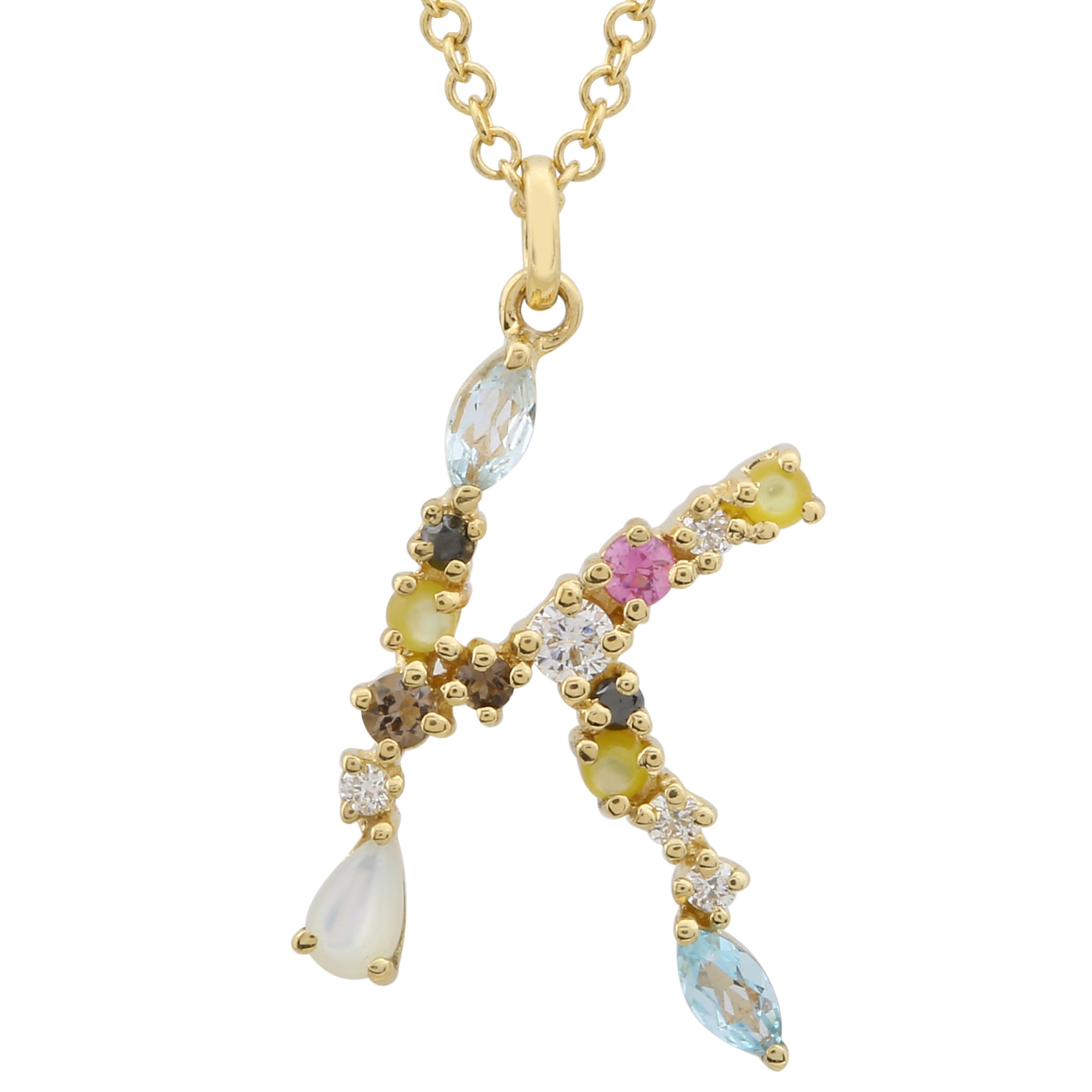 Multi Gemstone Alphabet Necklace.