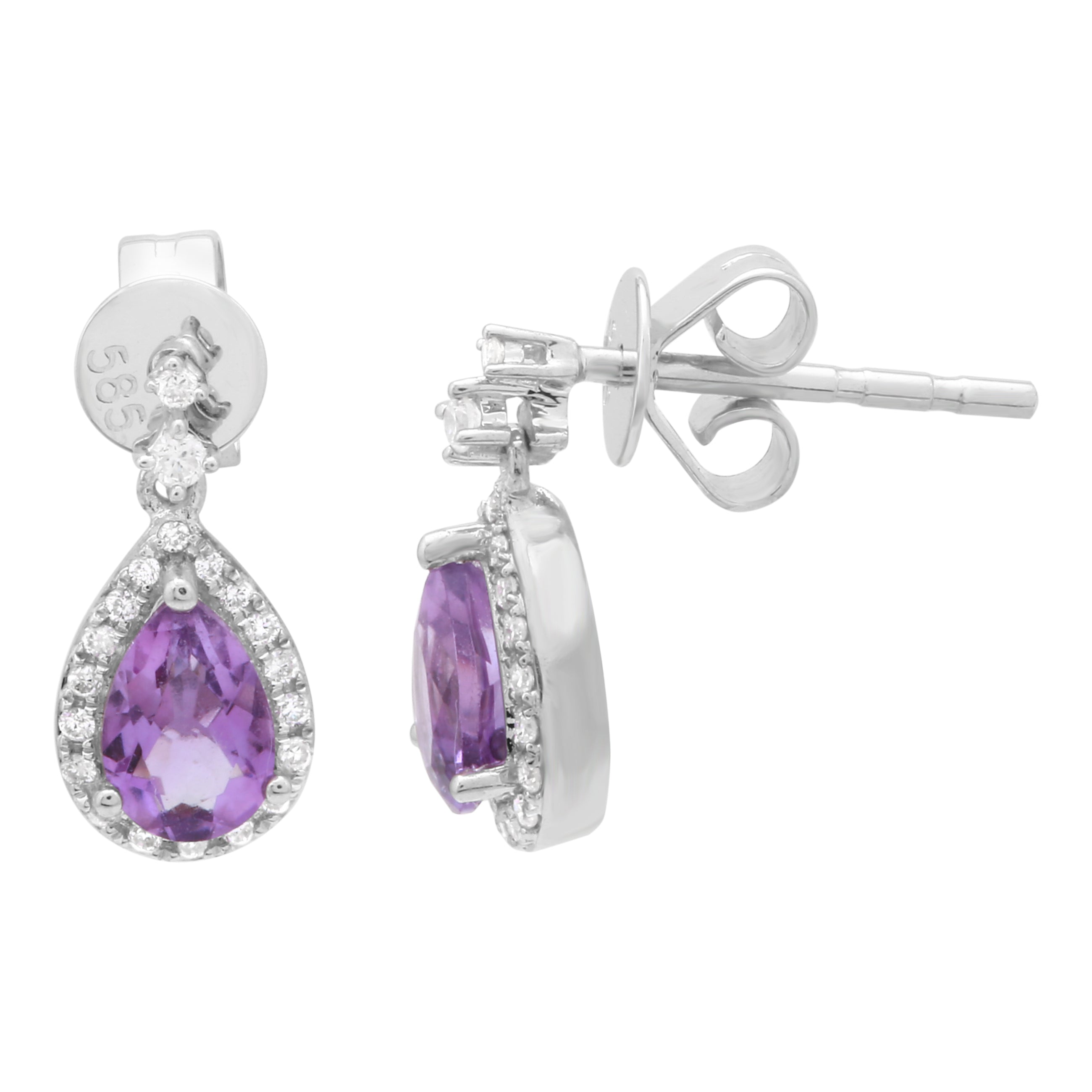 Pear Amethyst Drop Studs.