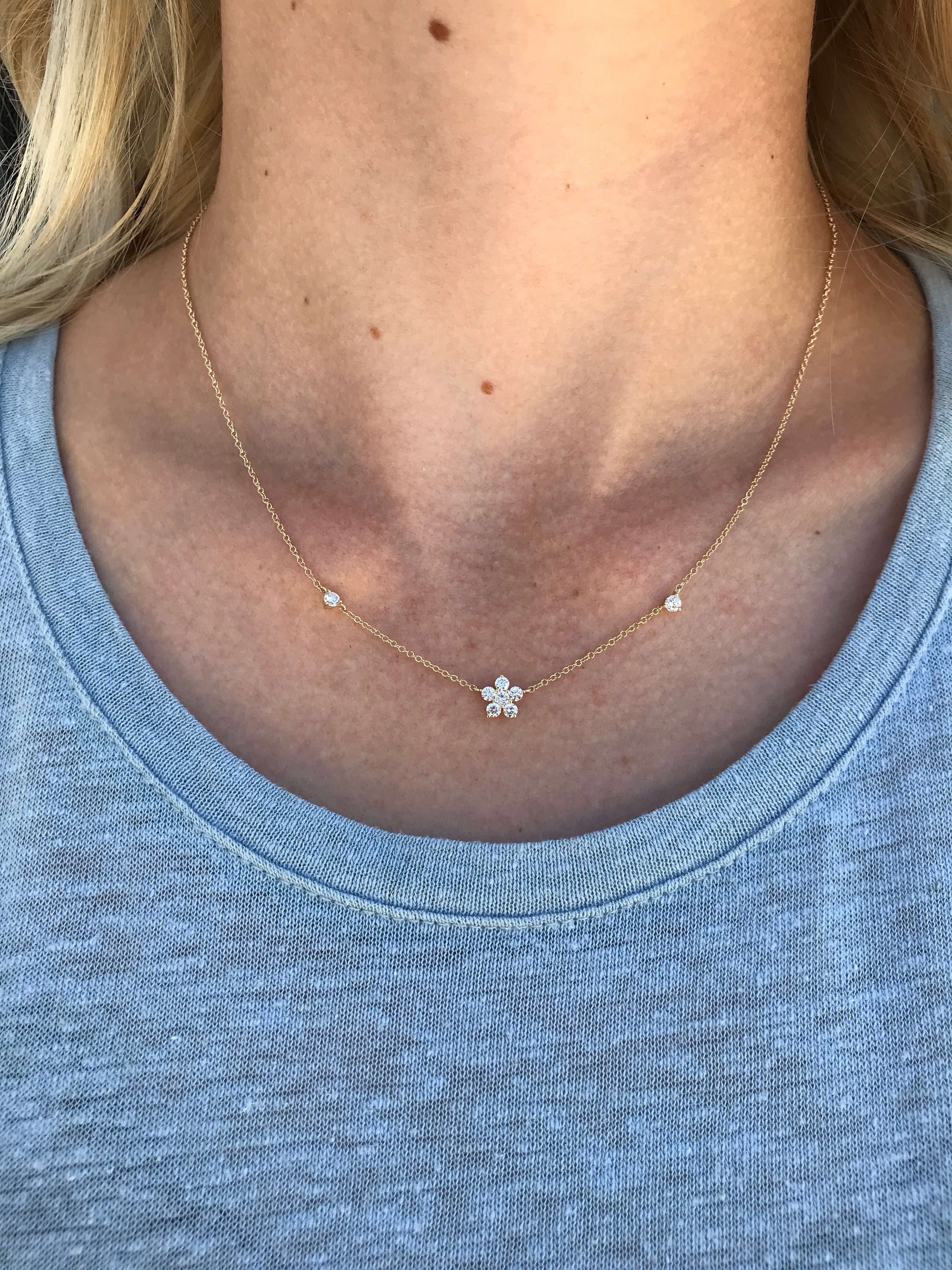 Dainty Station Flower Charm Necklace.