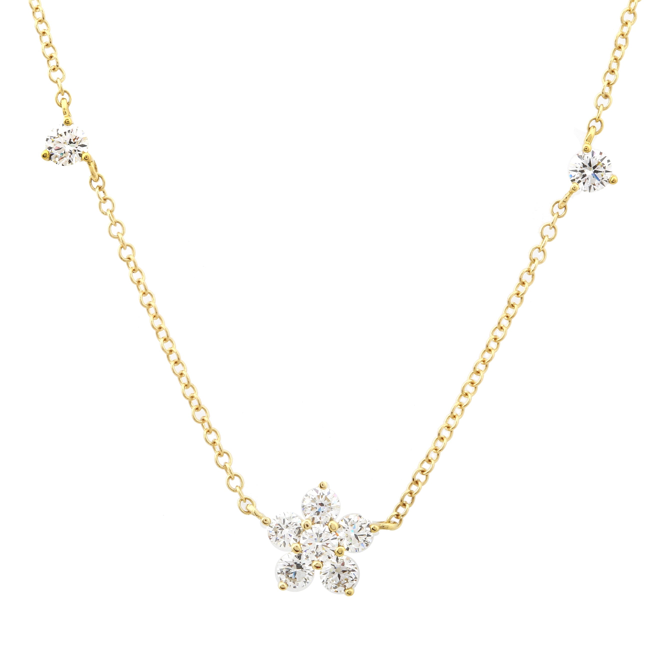 Dainty Station Flower Charm Necklace.