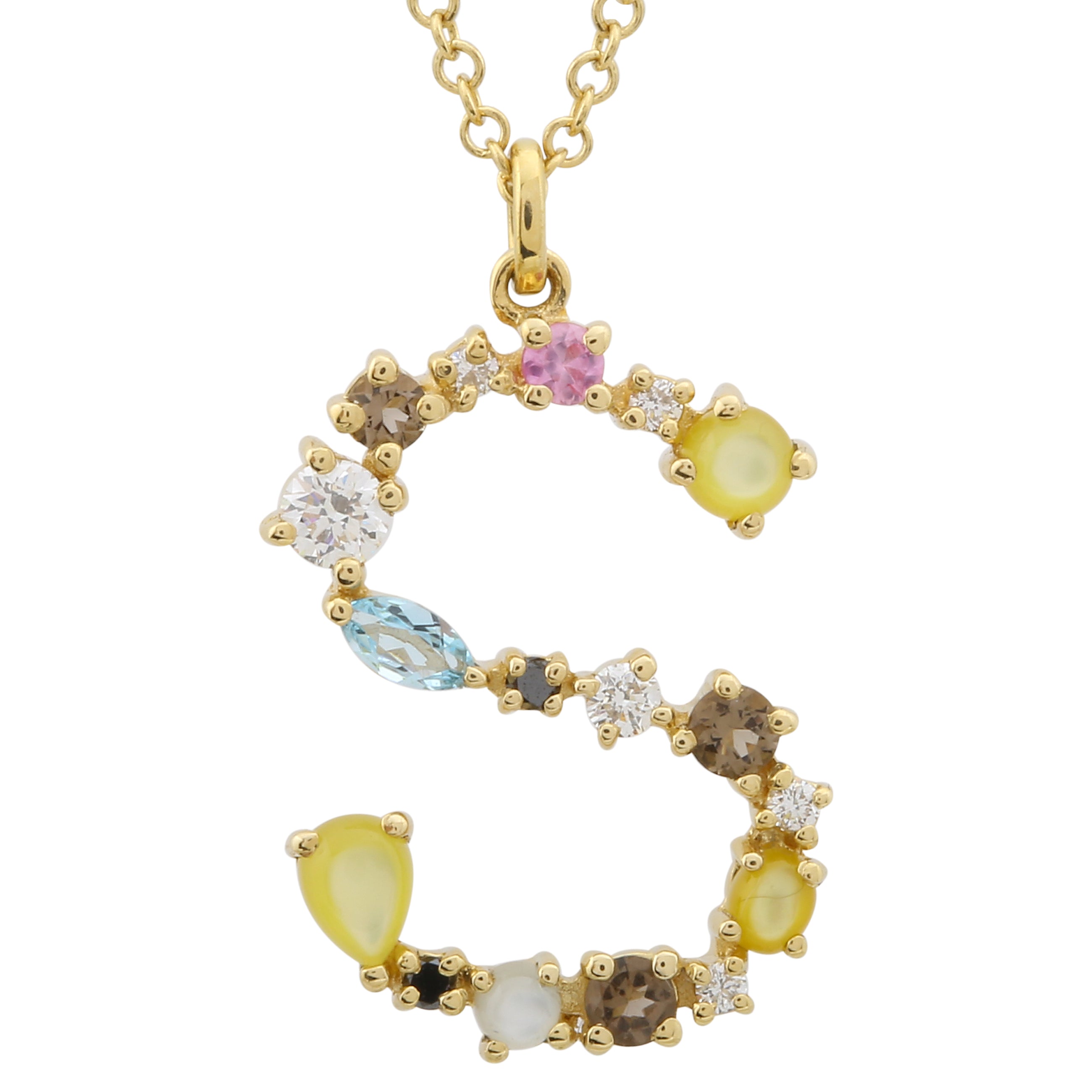 Multi Gemstone Alphabet Necklace.