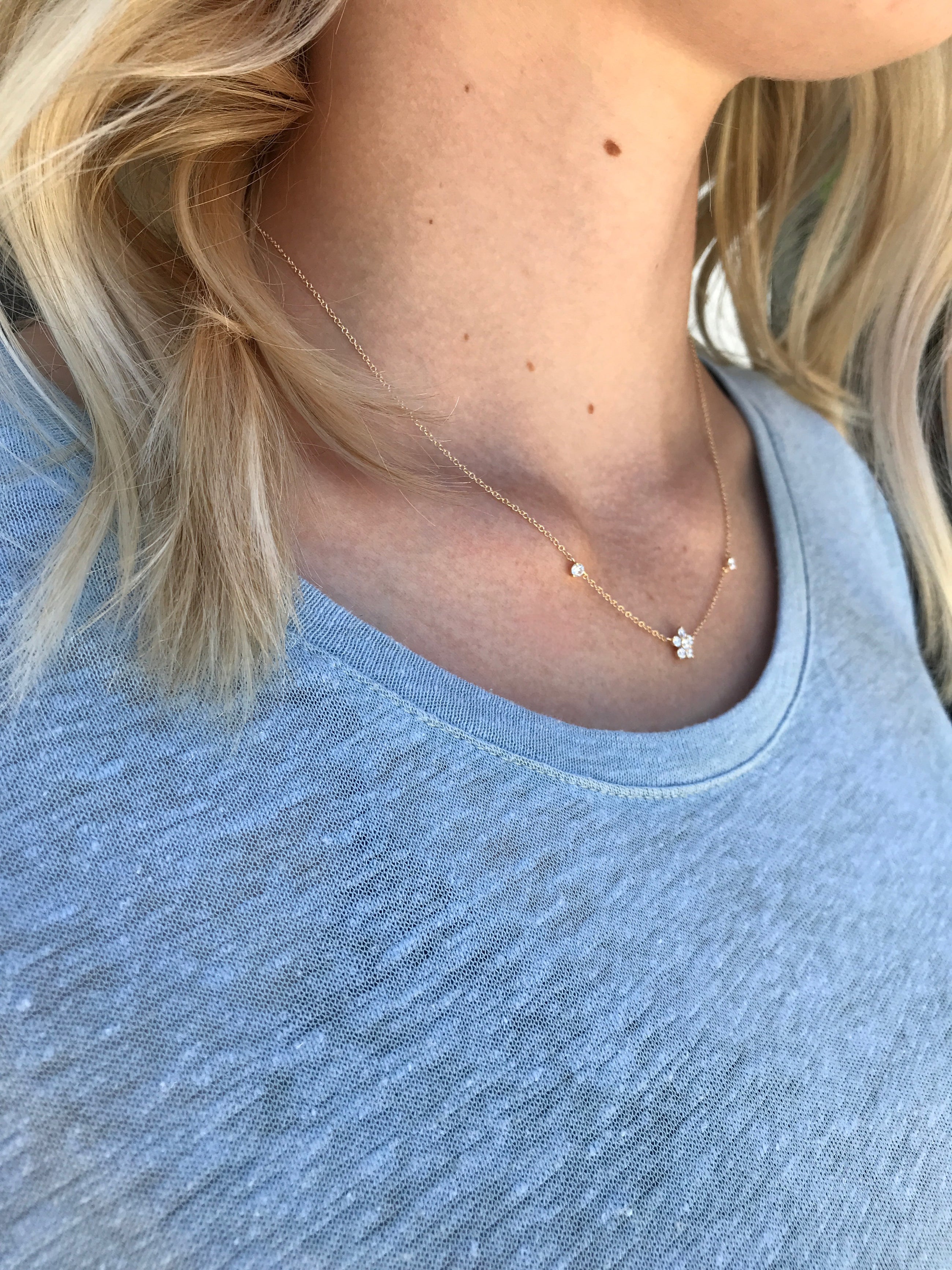 Dainty Station Flower Charm Necklace.