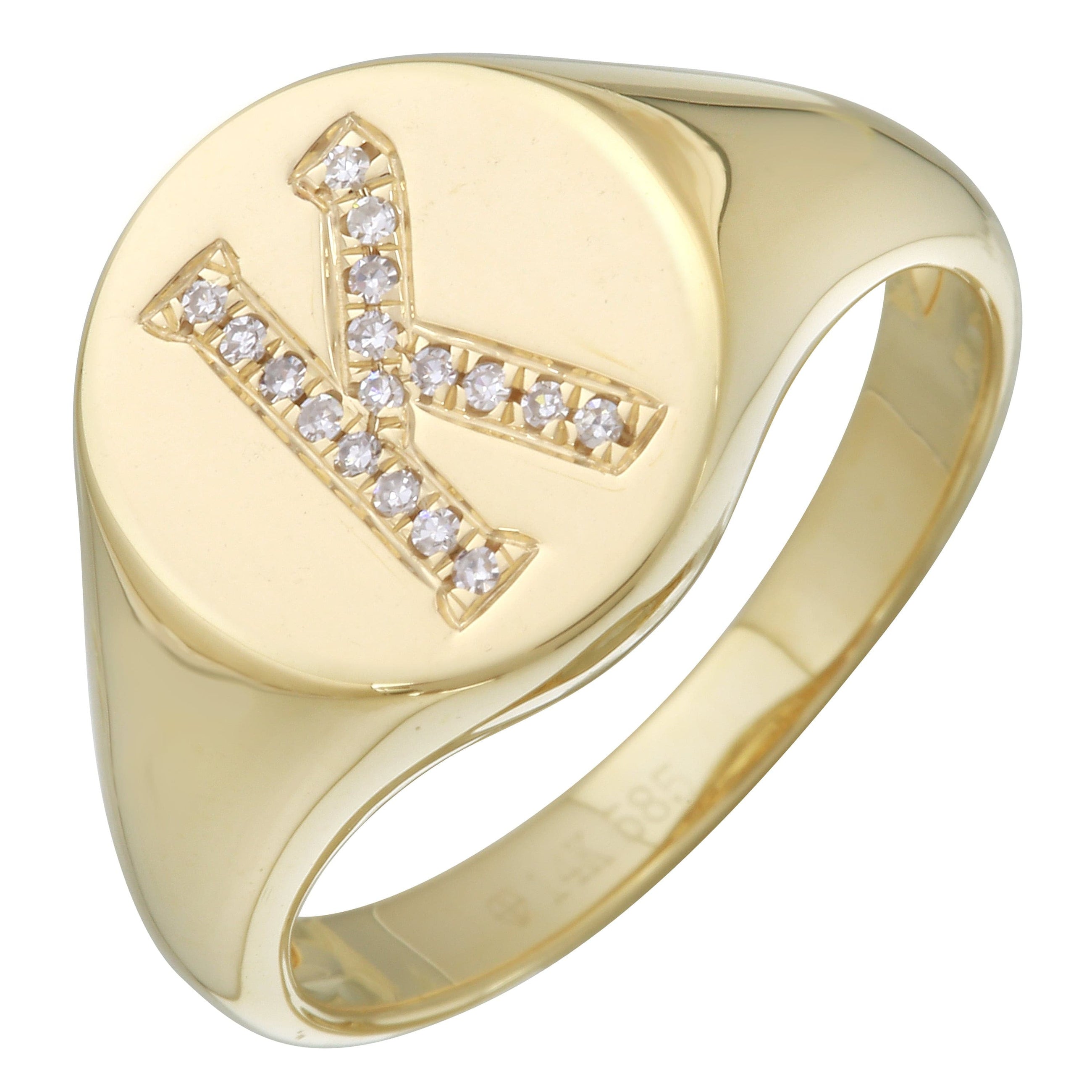 Diamond Initial Signet Ring.