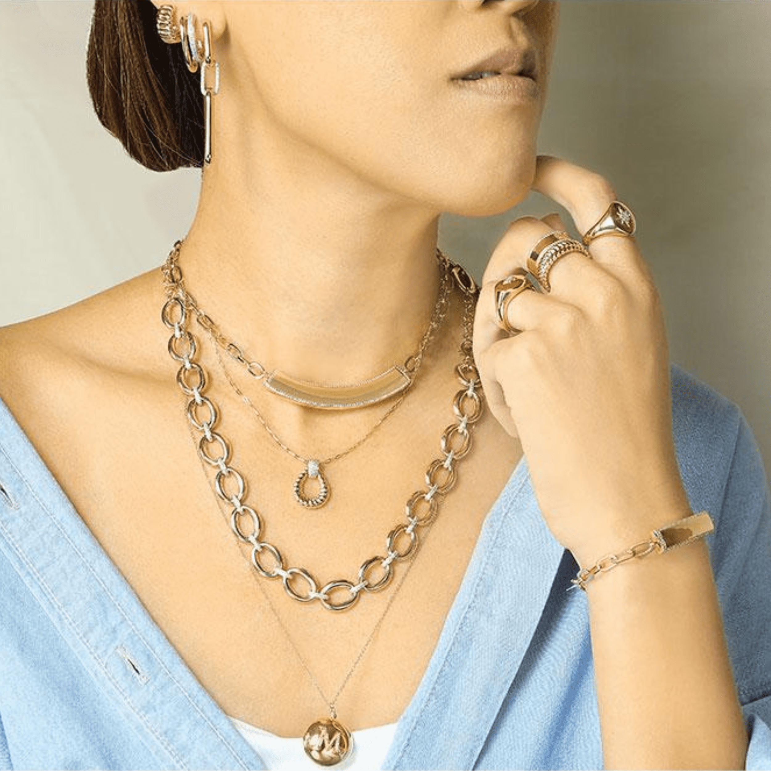 Gold Link Diamond Earrings.