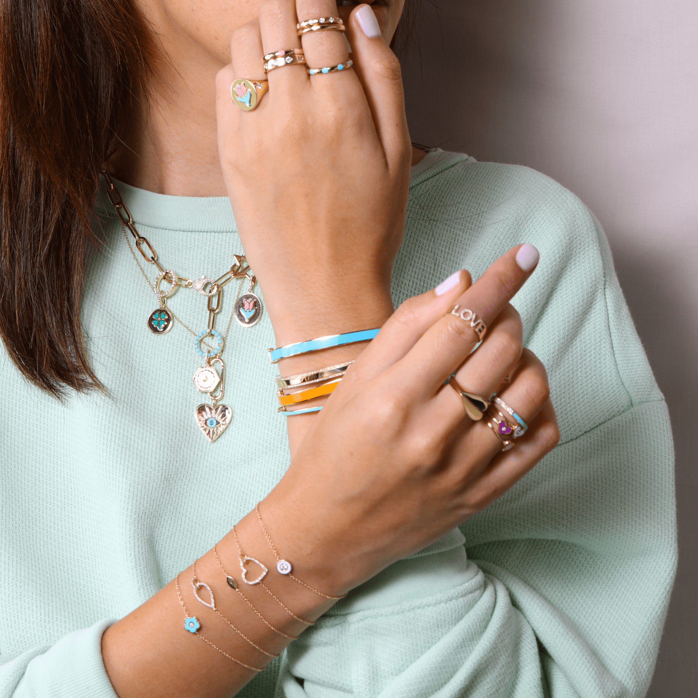 Half Enamel Pave Skinny Bangle.