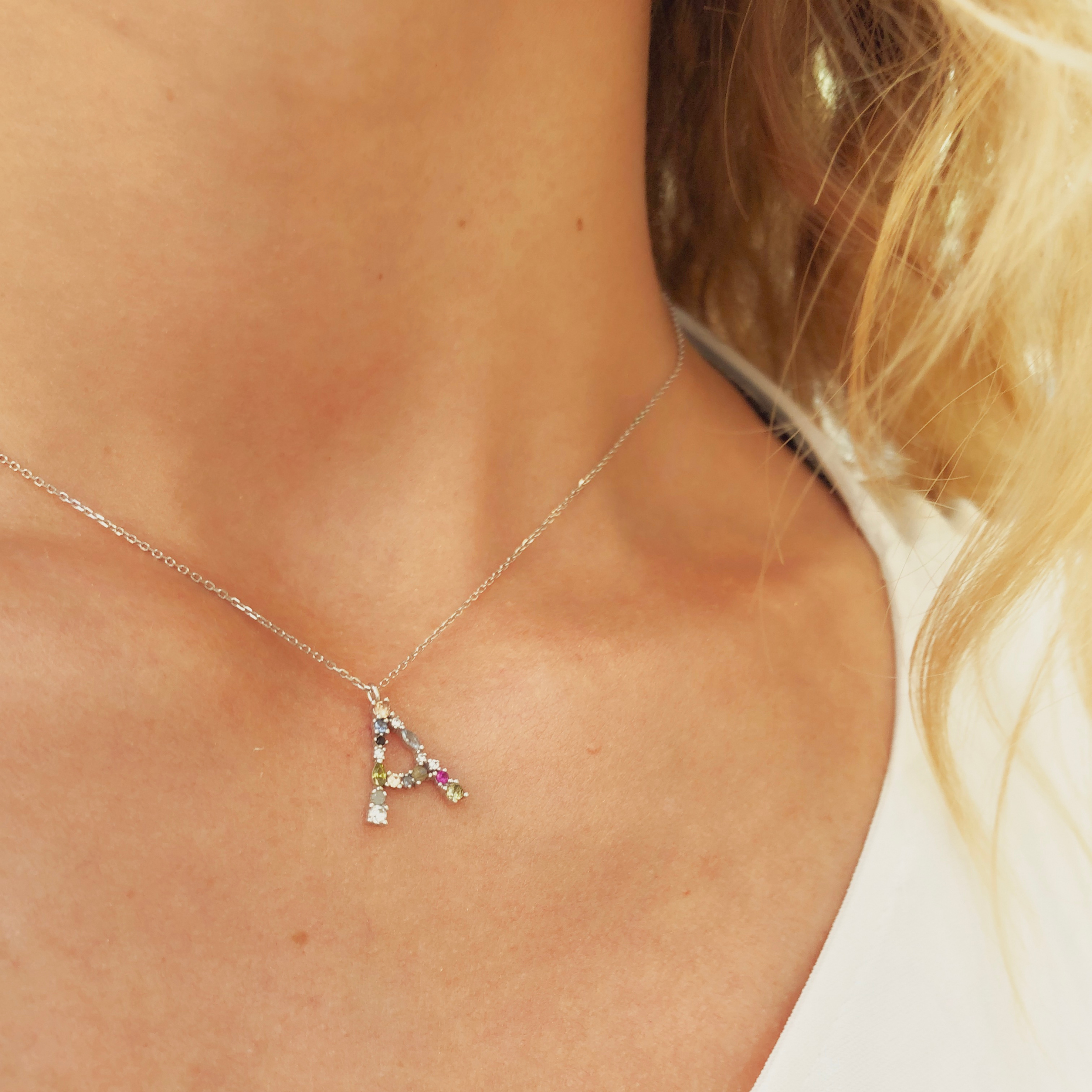 Multi Gemstone Alphabet Necklace.