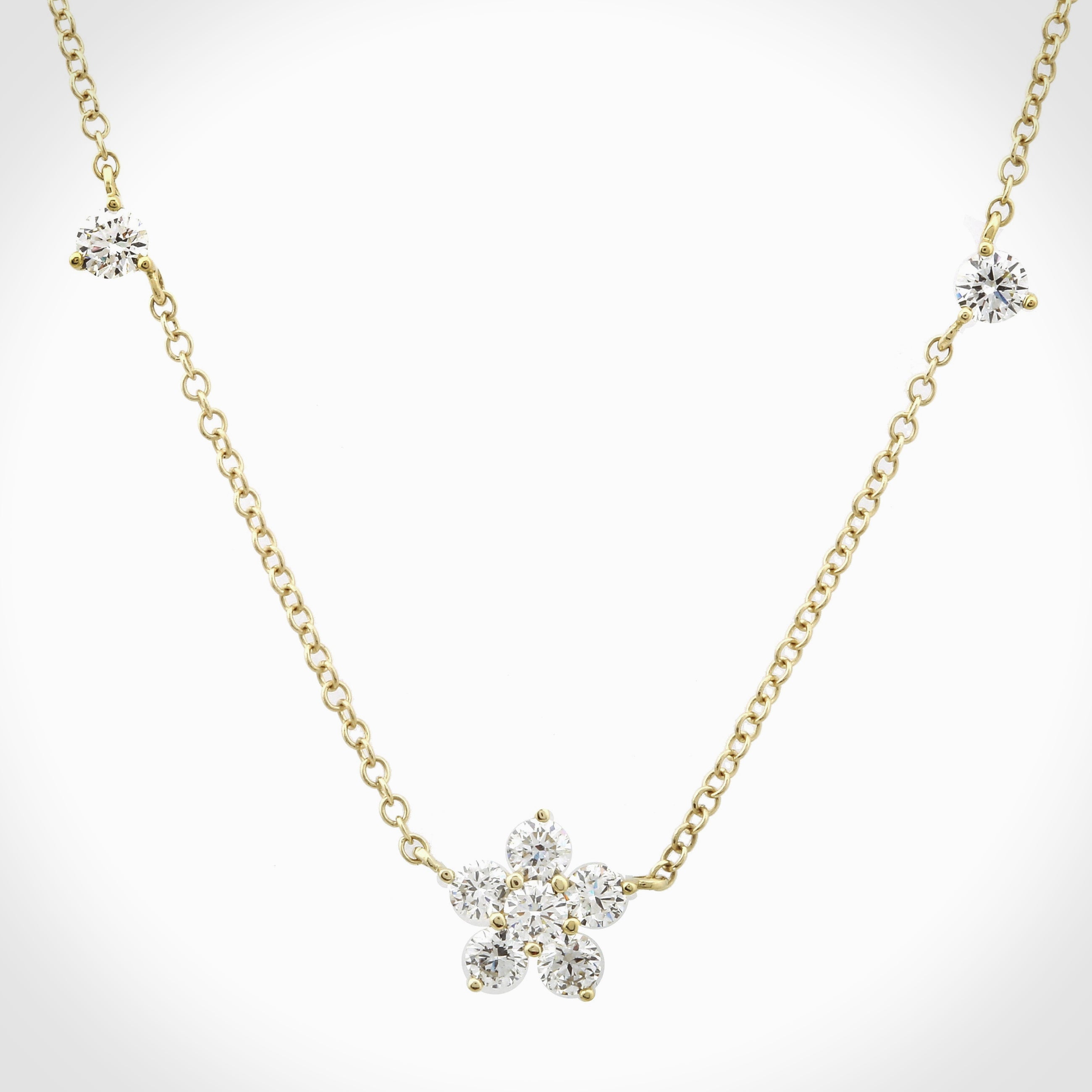 Dainty Station Flower Charm Necklace.