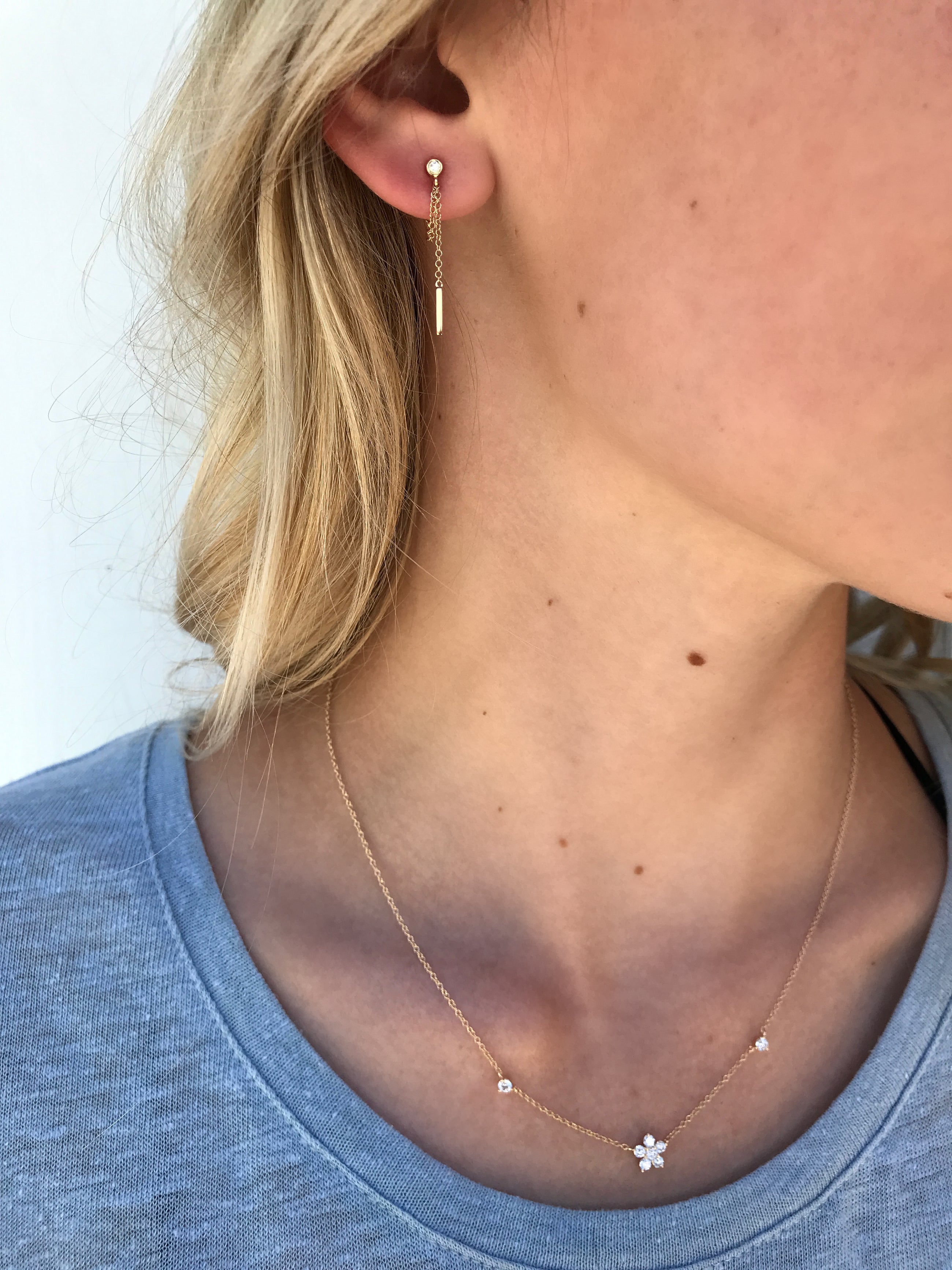 Dainty Station Flower Charm Necklace.