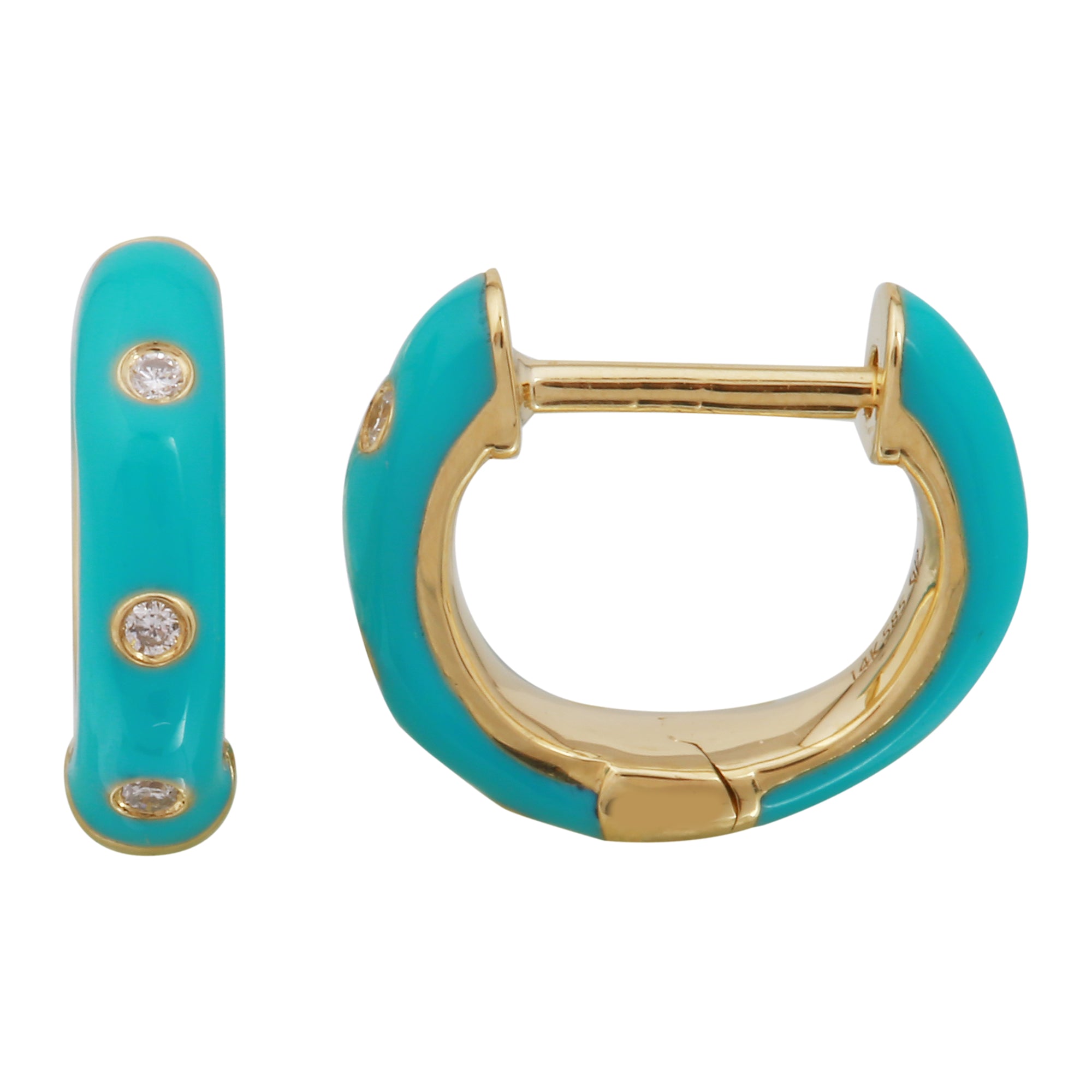 Turquoise Enamel Huggies.