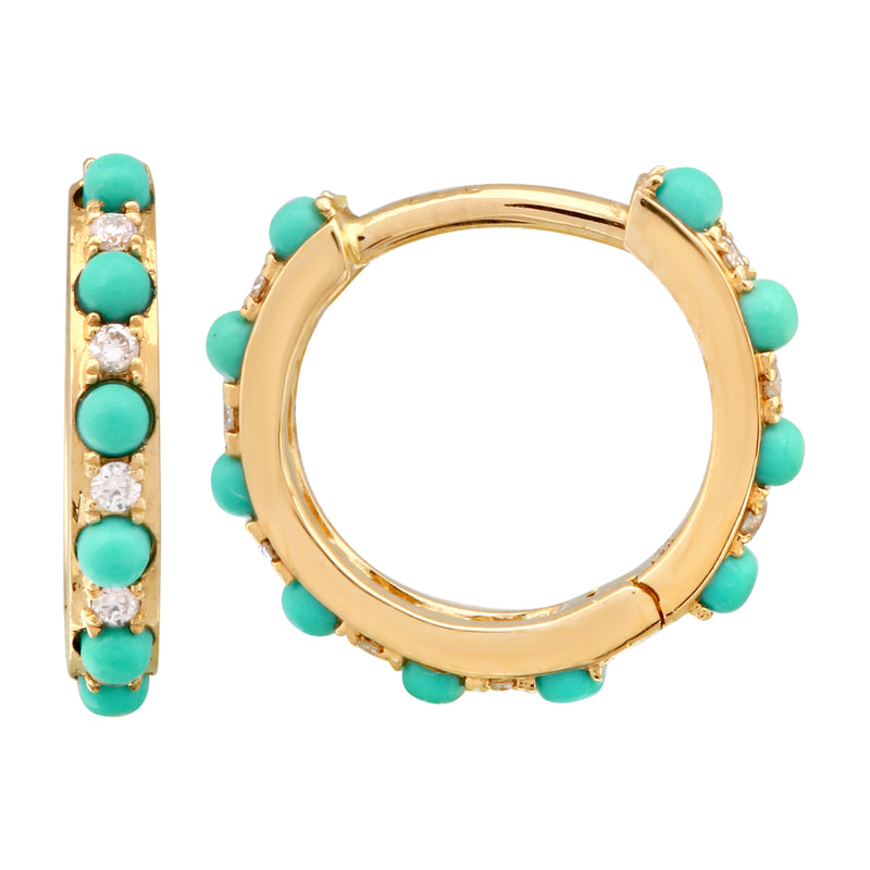 Diamond Turquoise Beaded Huggies.