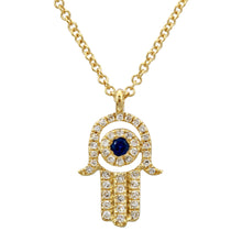 Diamond Sapphire Hamsa Hand Necklace.