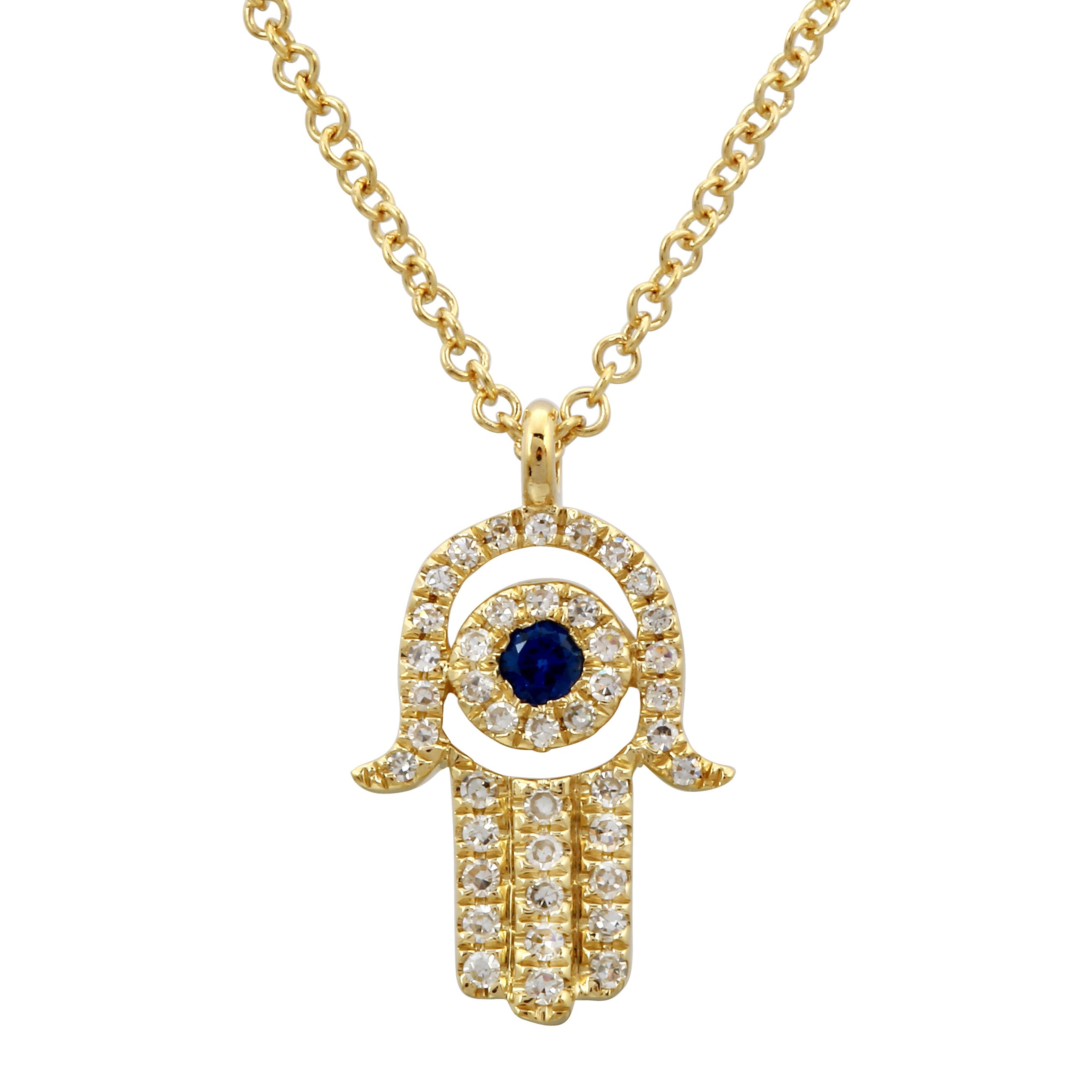 Diamond Sapphire Hamsa Hand Necklace.