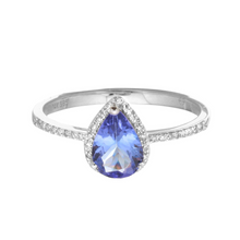 Diamond Tanzanite Pear Engagement Ring.