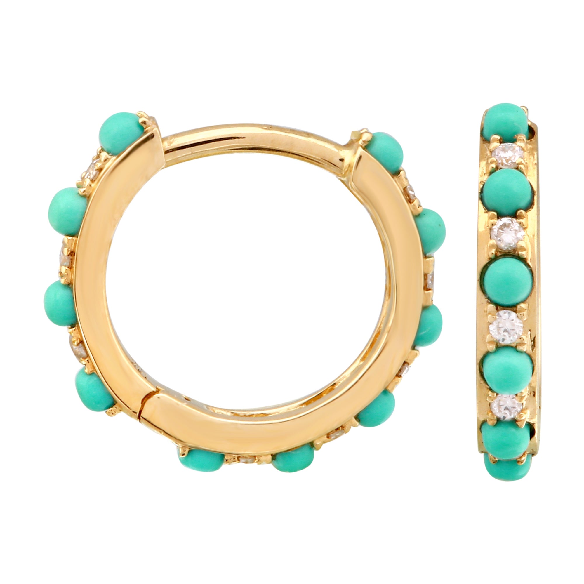 Diamond Turquoise Beaded Huggies.