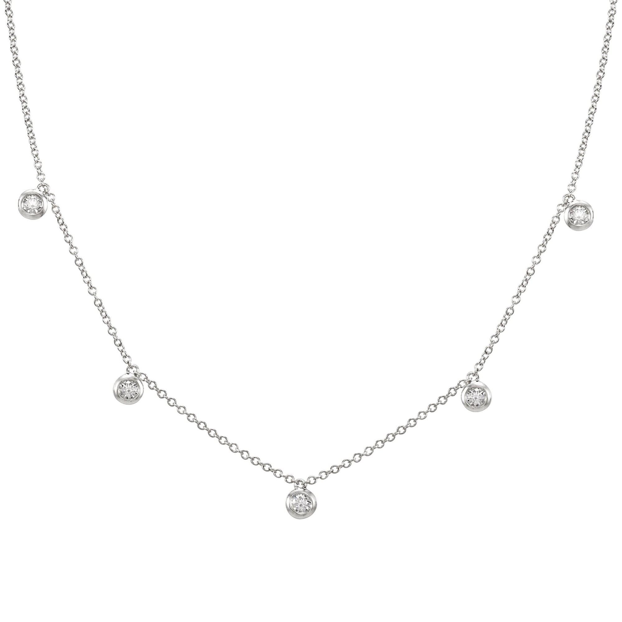 14k White Gold ECOMARK® Created Diamond Station Charm Necklace (1/4 cttw, E-F, VS2-SI1), 16+2" - ecomarkdiamonds