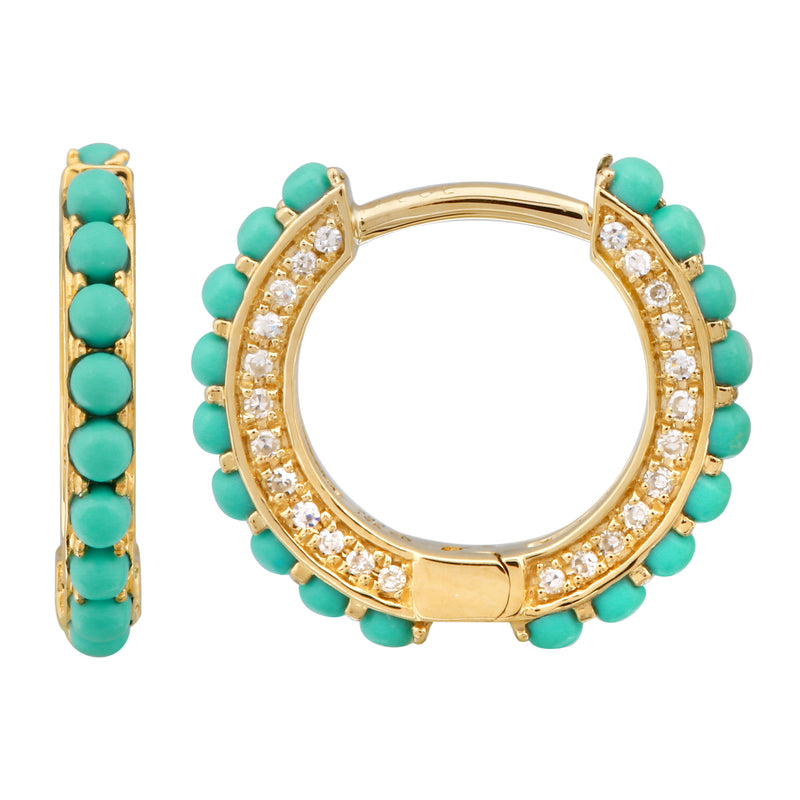 Diamond Turquoise Beaded Hoops.