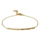 Half Diamond Half Gemstone Bar Charm Link Bracelet.
