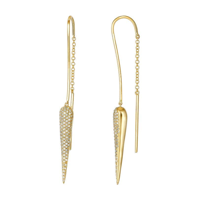 Long Horn Diamond Threader Chain Earrings.
