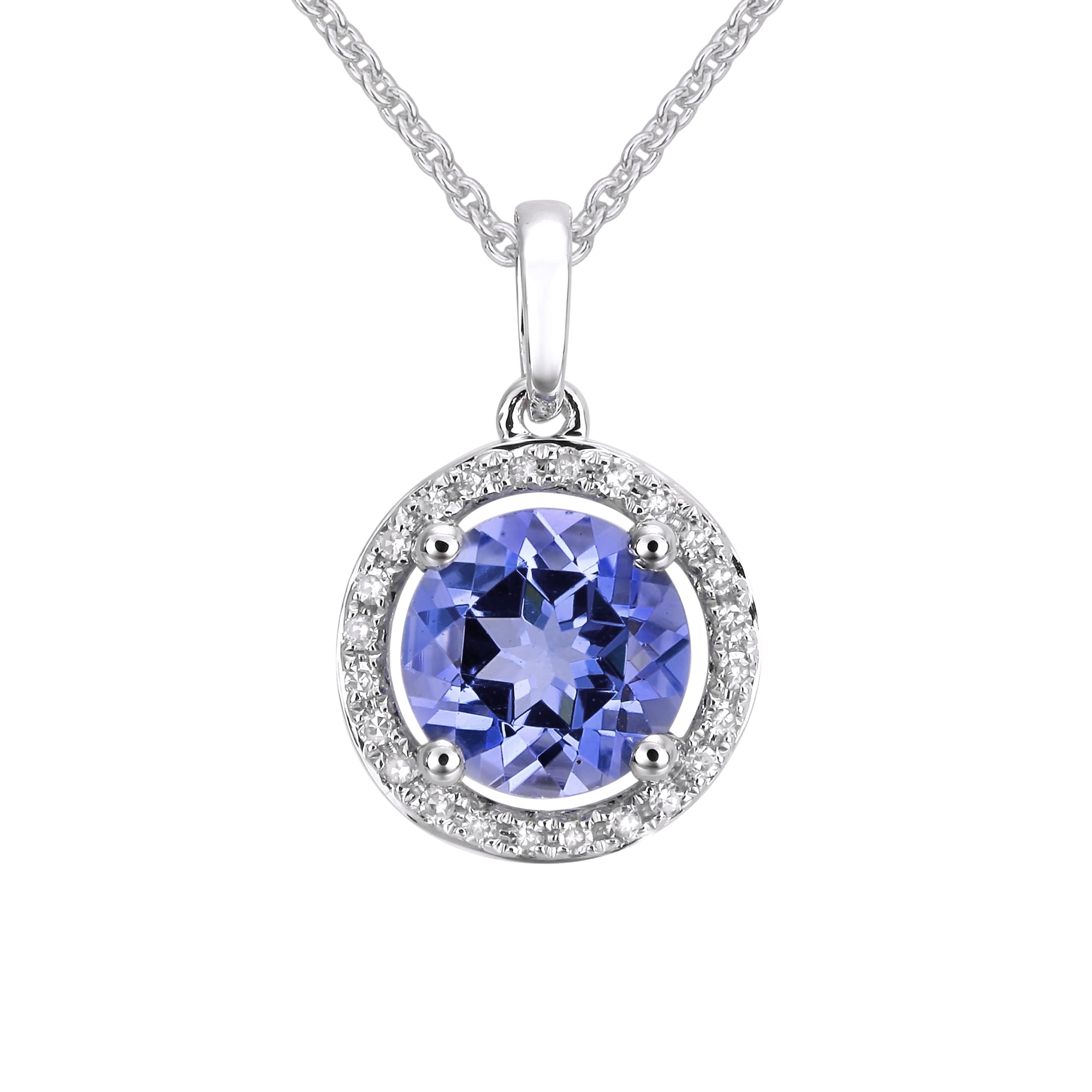 Blue Tanzanite Halo Pendant.