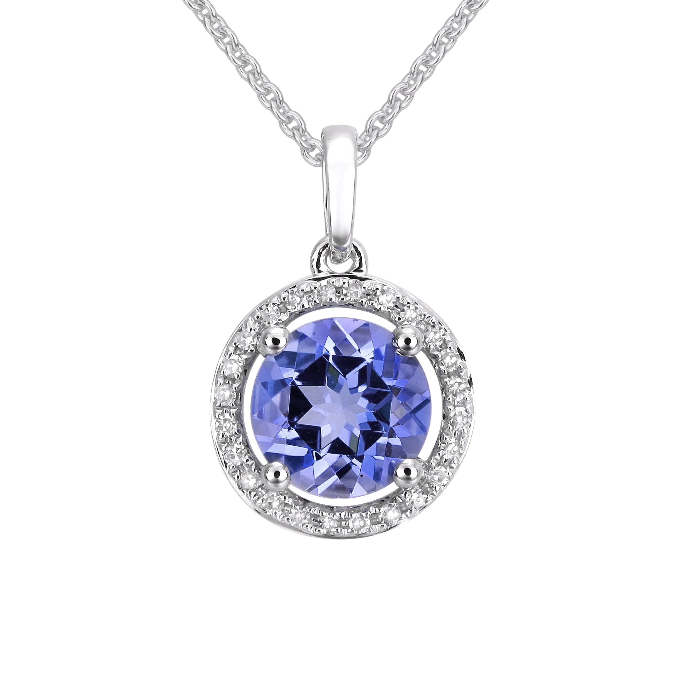 Blue Tanzanite Halo Pendant.