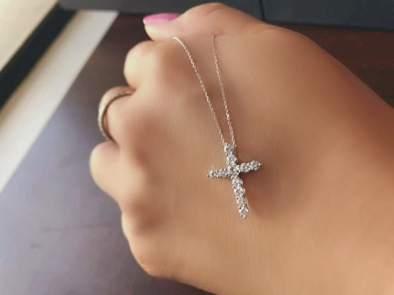 1/2 Carat Lab Grown Diamond Cross Pendant Necklace.