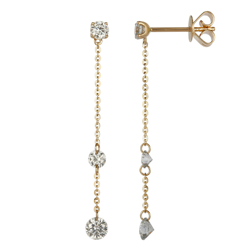 Drilled Diamond Dangle Chain Earrings.