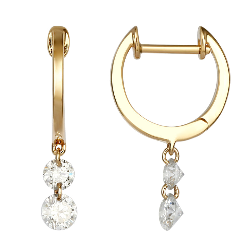 Floating Drilled Diamond Dangle Hoops.