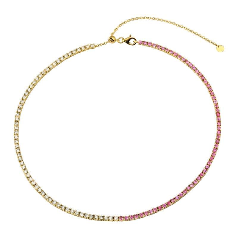 Half Gemstone Half Diamond Tennis Necklace.