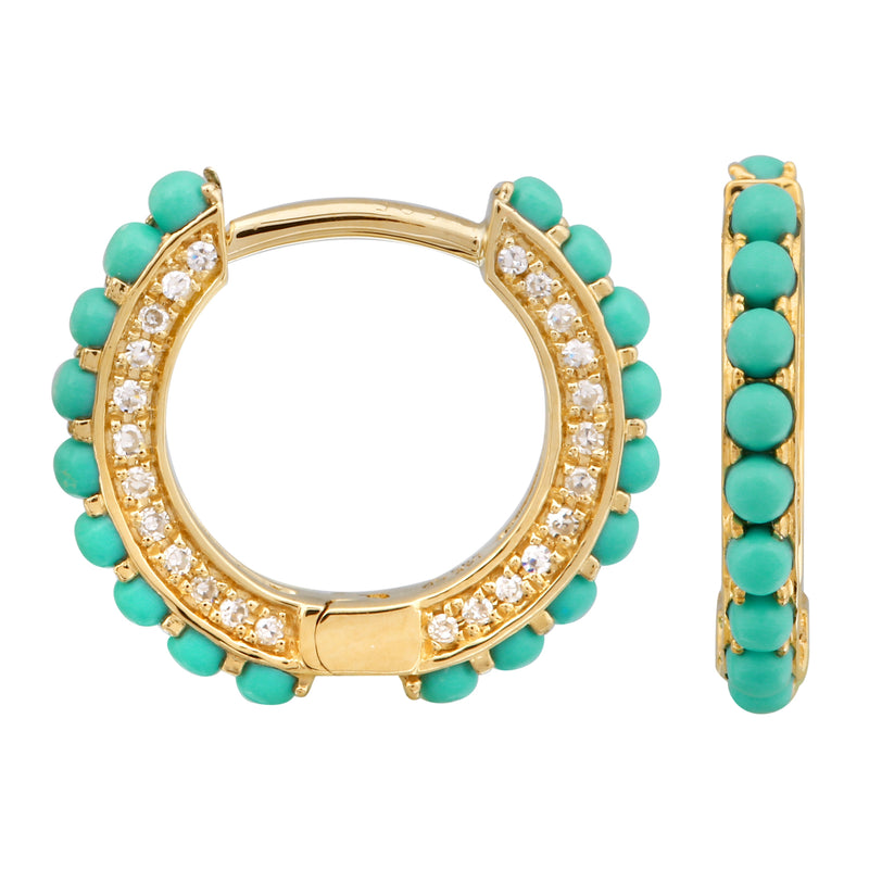 Diamond Turquoise Beaded Hoops.