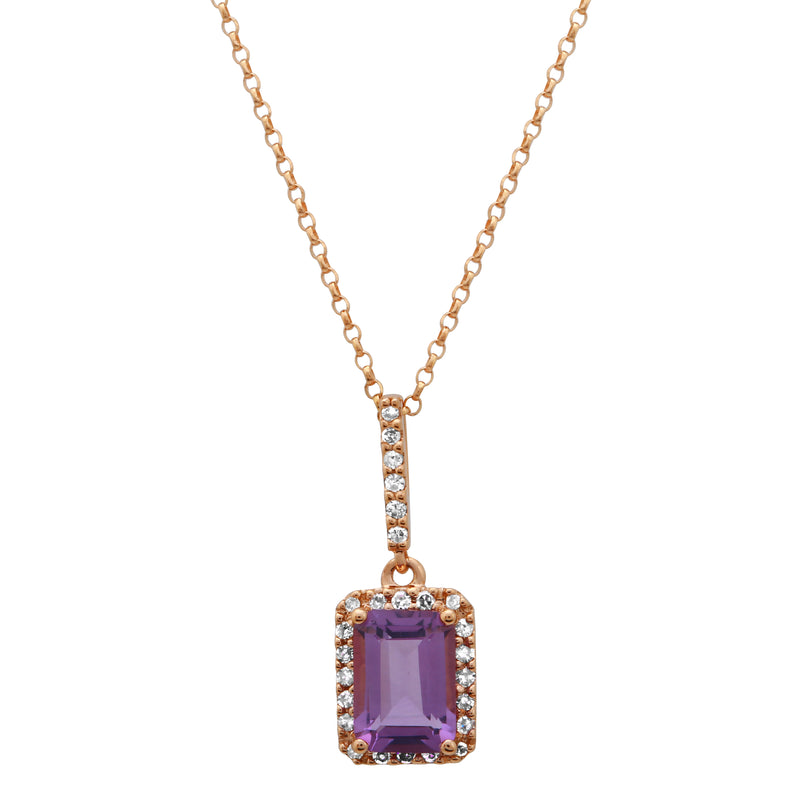 Amethyst Emerald Cut Pendant.
