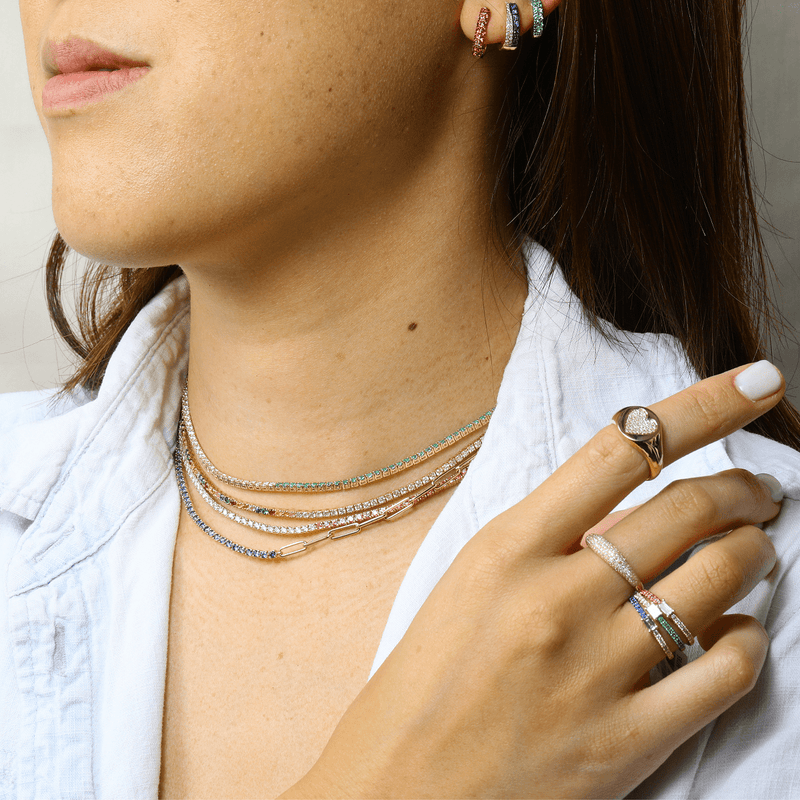 Half Gemstone Half Diamond Tennis Necklace.