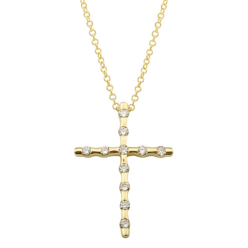 Diamond Bamboo Cross Pendant Necklace.