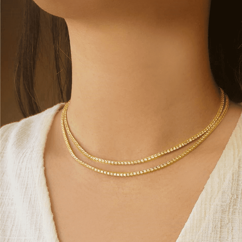 Classic Yellow Gold Diamond Tennis Necklace.