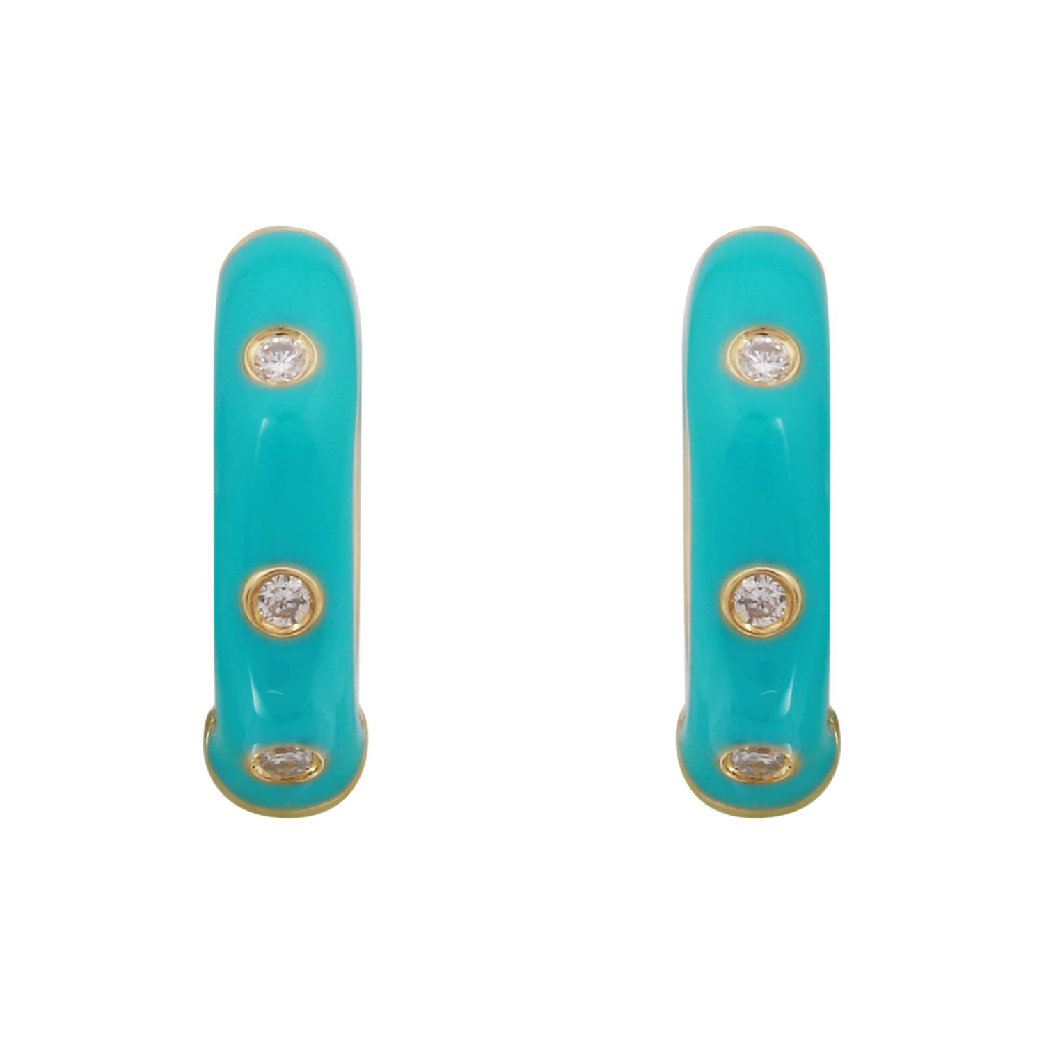 Turquoise Enamel Huggies.