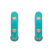 Turquoise Enamel Huggies.