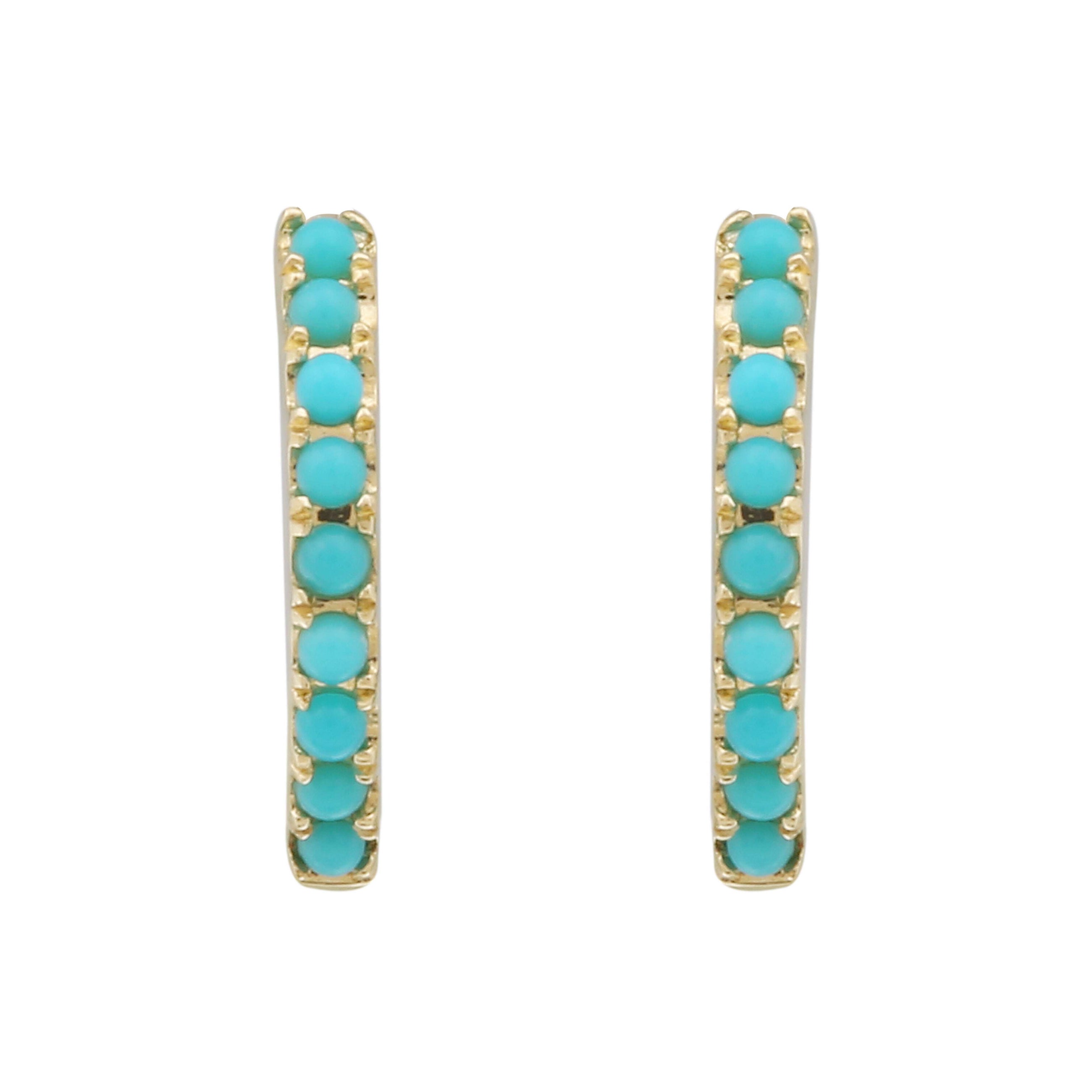 Beaded Turquoise Huggies.