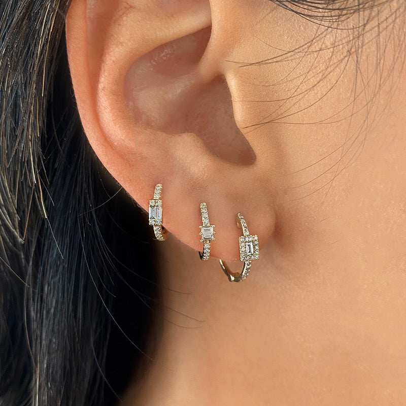 Diamond Baguette Halo Huggies.