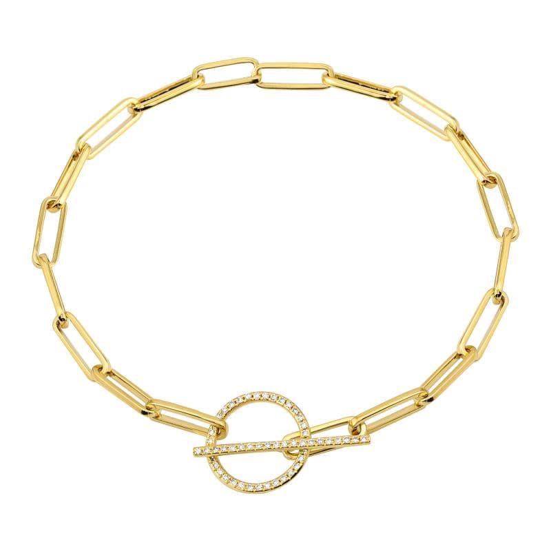 Diamond Paper Clip Chain Toggle Bracelet.