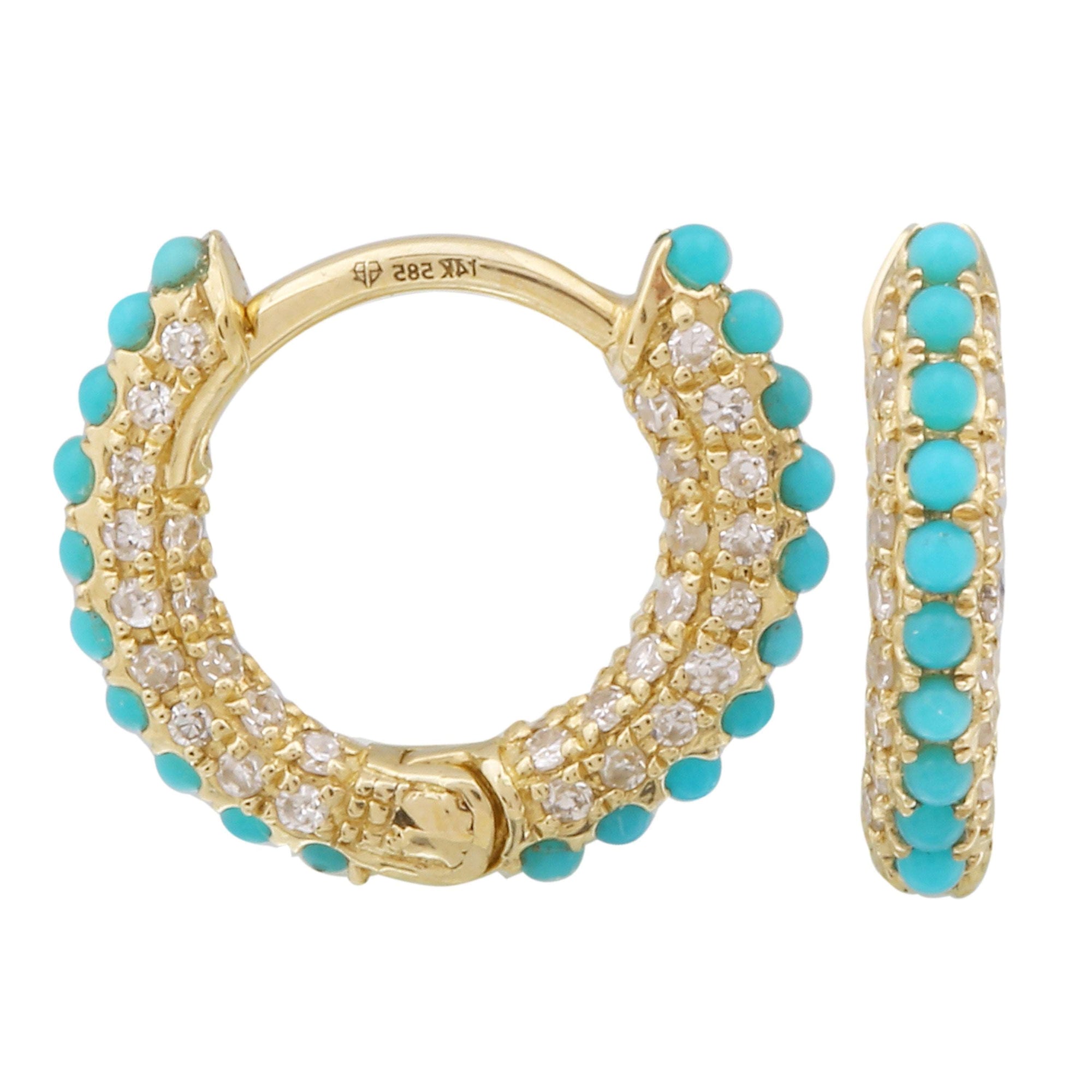 Beaded Diamond Turquoise Hoops.