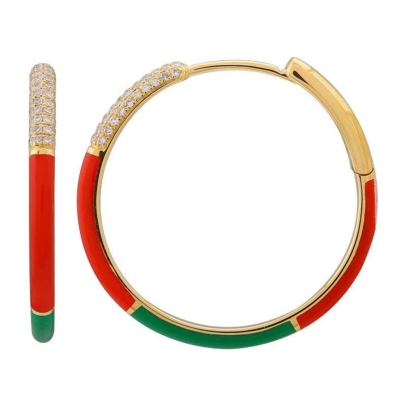 Color Block Enamel Hoop Earrings 24mm.