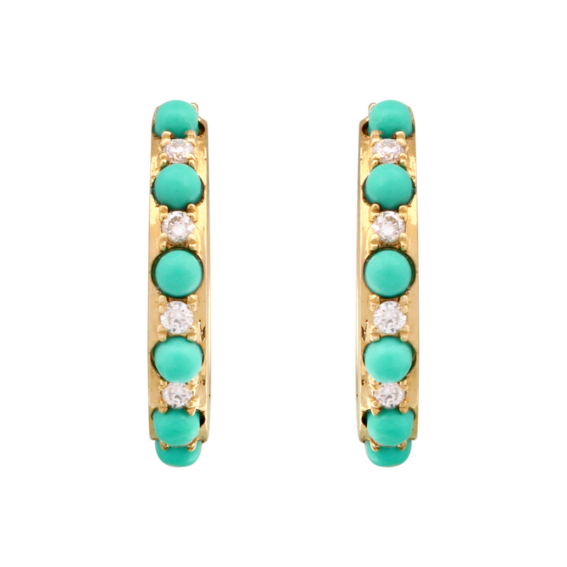 Diamond Turquoise Beaded Huggies.