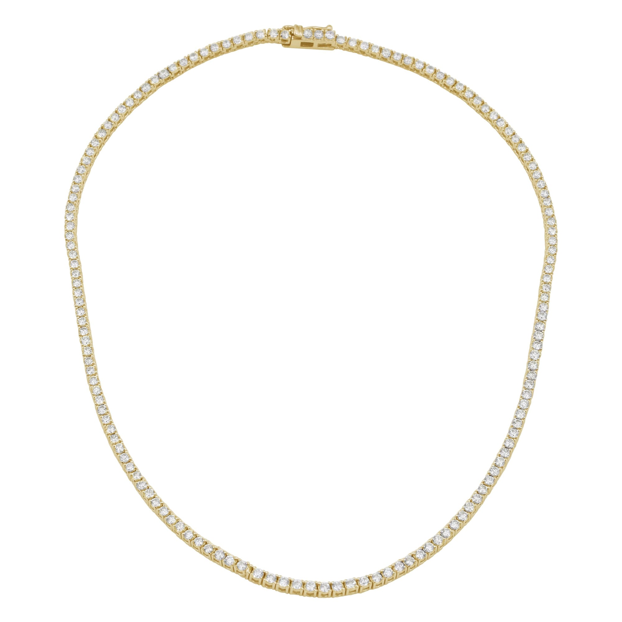 5 Carat Classic Yellow Gold Diamond Tennis Necklace.